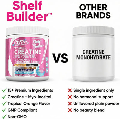Creatine for Women | Creatine Monohydrate + BCAA Powder Myo-Inositol Collagen Biotin Hyaluronic Acid Folate L Glutamine Vitamin D3 Iron Zinc D-Chiro-Maca Digestion Shelf Builder By Clean Nutra,TROPICAL ORANGE FLAVOR