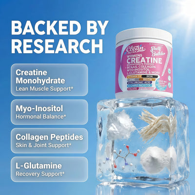 Creatine for Women | Creatine Monohydrate + BCAA Powder Myo-Inositol Collagen Biotin Hyaluronic Acid Folate L Glutamine Vitamin D3 Iron Zinc D-Chiro-Maca Digestion Shelf Builder By Clean Nutra,TROPICAL ORANGE FLAVOR