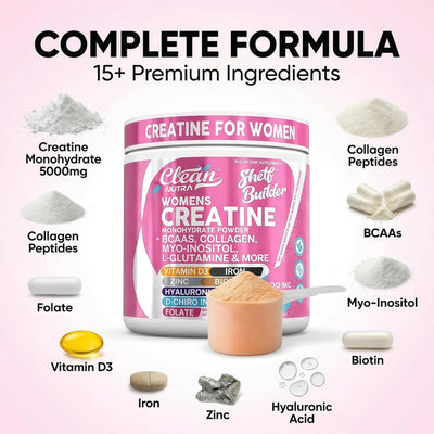 Creatine for Women | Creatine Monohydrate + BCAA Powder Myo-Inositol Collagen Biotin Hyaluronic Acid Folate L Glutamine Vitamin D3 Iron Zinc D-Chiro-Maca Digestion Shelf Builder By Clean Nutra,TROPICAL ORANGE FLAVOR