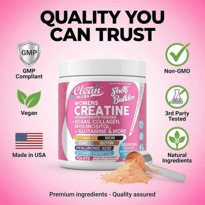 Creatine for Women | Creatine Monohydrate + BCAA Powder Myo-Inositol Collagen Biotin Hyaluronic Acid Folate L Glutamine Vitamin D3 Iron Zinc D-Chiro-Maca Digestion Shelf Builder By Clean Nutra,TROPICAL ORANGE FLAVOR